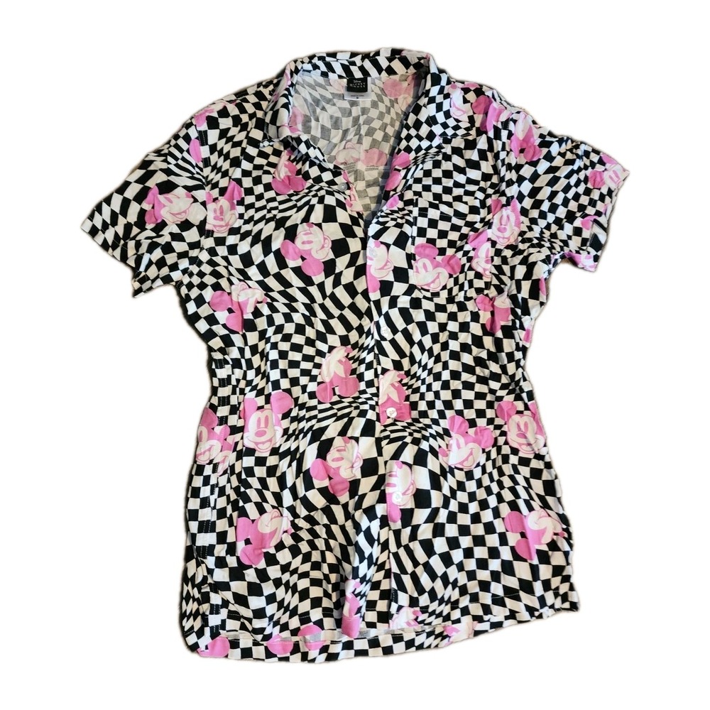 Disney Black Pink Mickey Mouse Graphic Button Up Shirt Limited Size M